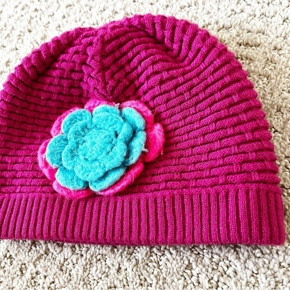 Spyder Bitsy Rosie Hat Girls Beanie OS Pink Blue Flower Knit Fleece Fall Winter - Picture 4 of 6